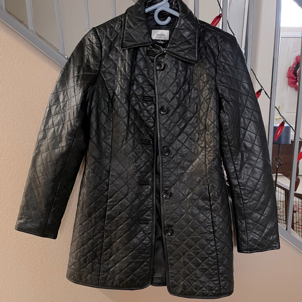 Neiman Marcus black leather coat